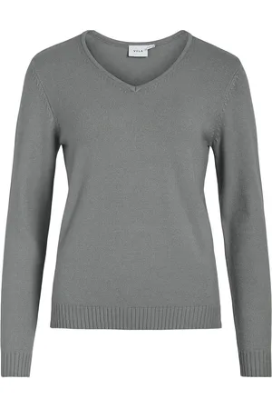 VILA Viril V-Neck L/S Knit Top - Noos Grey