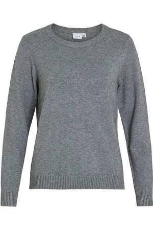 VILA Viril O-Neck L/S Knit Top - Noos Grey
