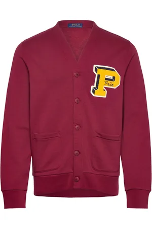 Ralph Lauren Slub Fleece Letterman Cardigan Burgundy
