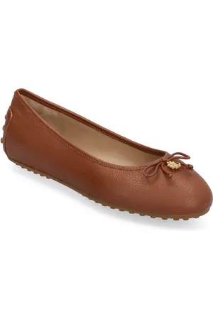 Ralph Lauren Jayna Pebbled Leather Driver Flat Brown