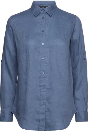 Ralph Lauren Relaxed Fit Linen Roll Tab–Sleeve Shirt Blue