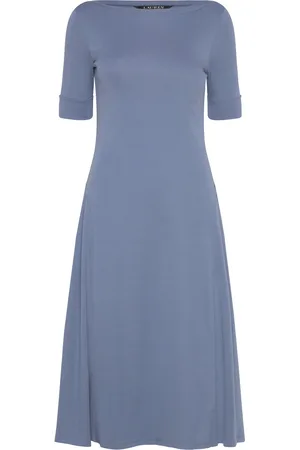 Ralph Lauren Stretch Cotton Midi Dress Blue