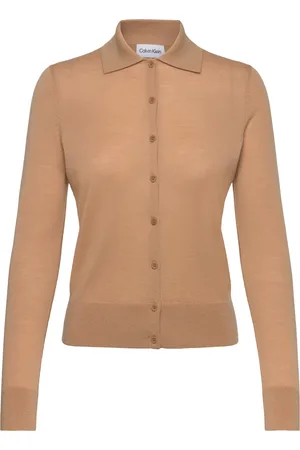 Calvin Klein Merino Wool Button Cardi Beige