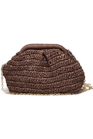 MANGO Rattan Clutch Bag Brown
