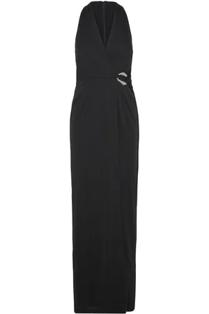 Ralph Lauren Buckle-Trim Stretch Jersey Halter Gown