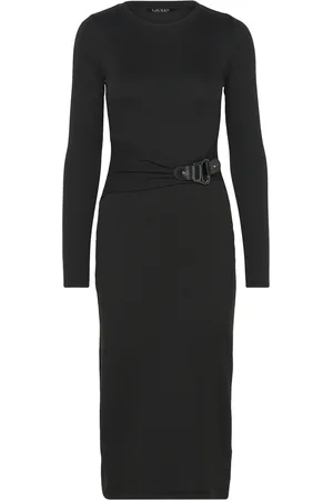 Ralph Lauren Buckle-Trim Cotton-Blend Knit Midi Dress