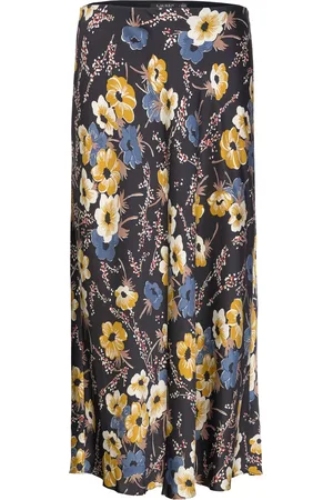 Ralph Lauren Floral Satin Charmeuse Midi Skirt Black