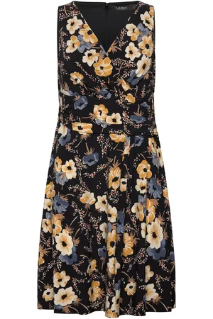 Ralph Lauren Floral Surplice Jersey Sleeveless Dress Black