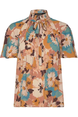 Ralph Lauren Floral Pleated Georgette Blouse Brown
