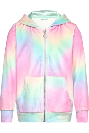 Lindex Hoodjacket Velour Rainbow Aop Pink