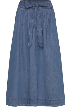 Ralph Lauren Belted Denim Midi Skirt Blue