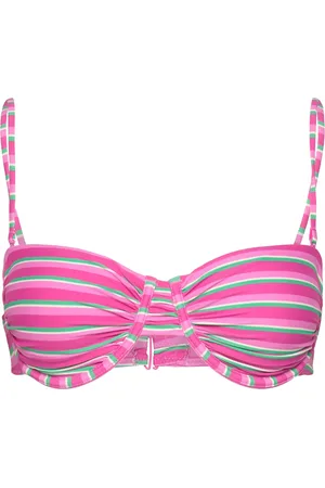 MANGO Stripe-Print Bikini Top Pink