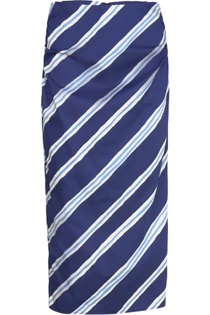 MANGO Slit Striped Skirt Navy