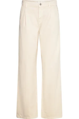 MANGO Wideleg Pleated Jeans Beige