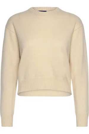 Ralph Lauren Wool-Blend Cropped Crewneck Sweater Beige