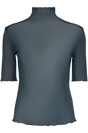 Filippa K Mock Neck Frill Top Navy