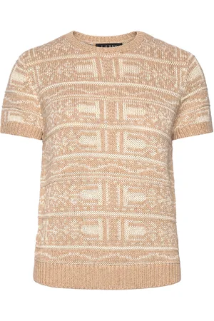 Ralph Lauren Geo-Motif Short-Sleeve Sweater Beige