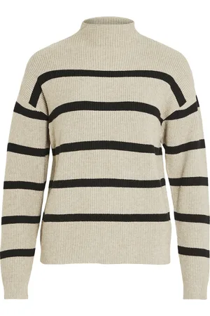 VILA Viril Mockneck L/S Knit Rib Top 2- Noos Beige