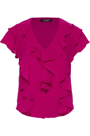 Ralph Lauren Ruffle-Trim Crinkle Georgette Blouse Pink