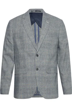 SELECTED Slhreg-Kane Linen Check Blz Grey