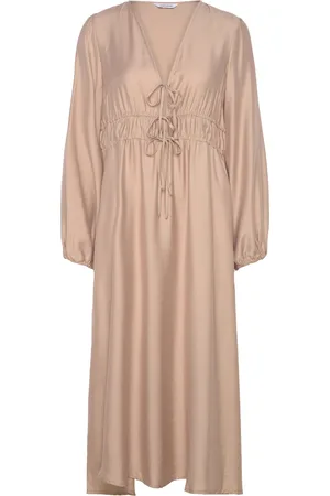 BUBBLEROOM Norah V-Neck Strap L/S Dress Beige