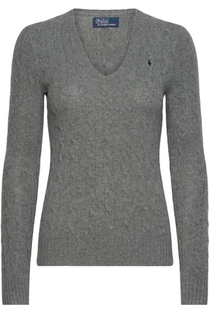 Ralph Lauren Cable-Knit Wool-Cashmere V-Neck Sweater Grey