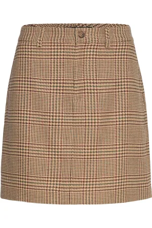 Ralph Lauren Glen Plaid Tweed Pencil Miniskirt Brown