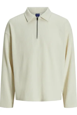JACK & JONES Jorrick Plisse Sweat Zip Split Polo Ln White Jack & J S