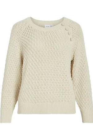 VILA Vijosmira O-Neck L/S Button Knit Top Beige
