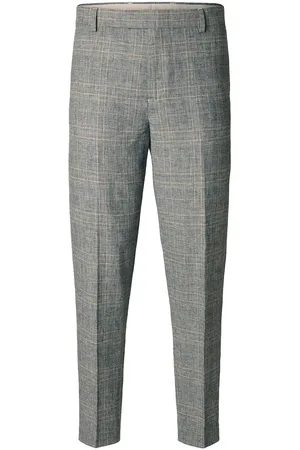 SELECTED Slhtape-Kane Linen Check Trs Grey