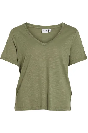 VILA Vinova V-Neck S/S Top-Noos Khaki