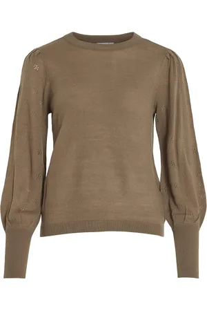 VILA Viava L/S O-Neck Knit Pullover - Noos Brown