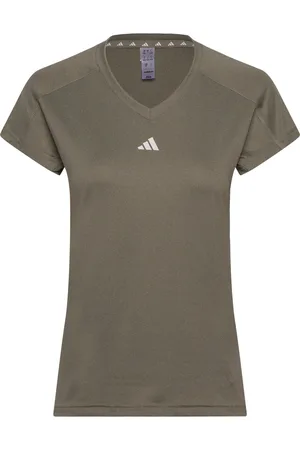 adidas Aeroready Train Essentials Minimal Branding V-Neck T-Shirt Khaki