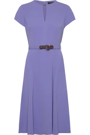 Ralph Lauren Belted Georgette Dress Purple