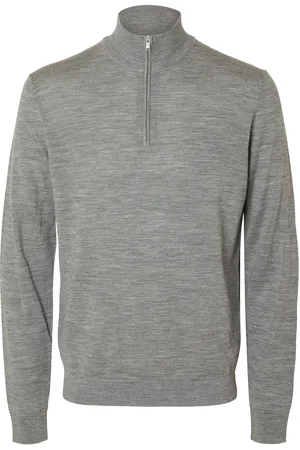 SELECTED Slhtray Ls Knit Merino Half Zip Noos Grey