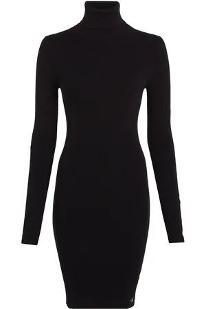 Calvin Klein Woven Label Tight Sweater Dress Black