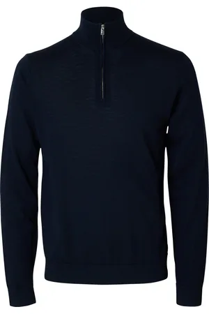 SELECTED Slhtray Ls Knit Merino Half Zip Noos Navy