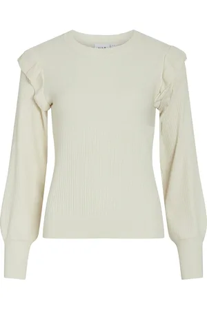 VILA Vineira O-Neck L/S Rib Knit Top - Noos White