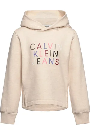 Calvin Klein Colour Logo Fleece Hoodie Cream