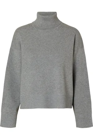 SELECTED Slfkamma Ls Knit Roll Neck Noos Grey
