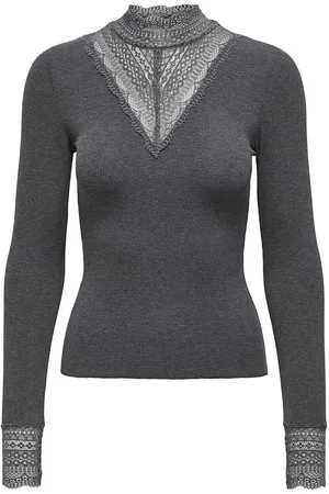 ONLY Onltilde L/S High Neck Lace Top Jrs Noos Grey
