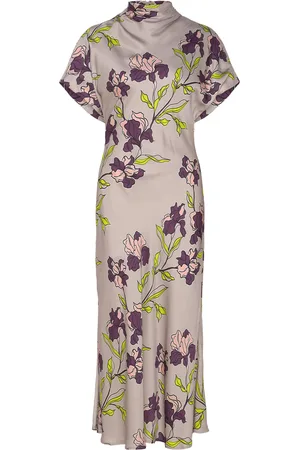 By Malina Alivia Short Sleeve Satin Midi Dress Patterned