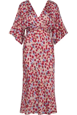 By Malina Juno V-Neck Satin Midi Dress Pink