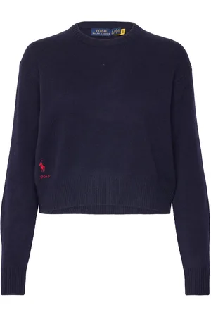Ralph Lauren Wool-Blend Cropped Crewneck Sweater Navy