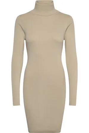 Calvin Klein Woven Label Tight Sweater Dress Beige
