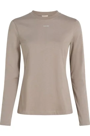 Calvin Klein Nano Logo Slim T-Shirt Ls Beige