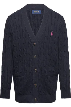Ralph Lauren Cable-Knit Cotton V-Neck Cardigan Navy