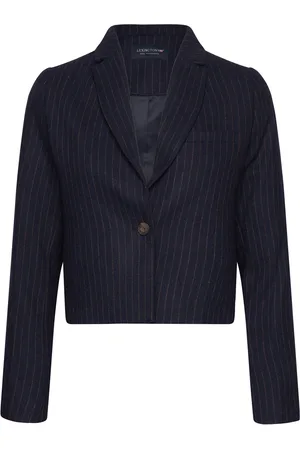 Lexington Paula Pinstripe Wool Blend Cropped Blazer Navy