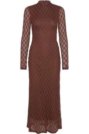 Bardot Ola Long Sleeve Midi Dress Brown