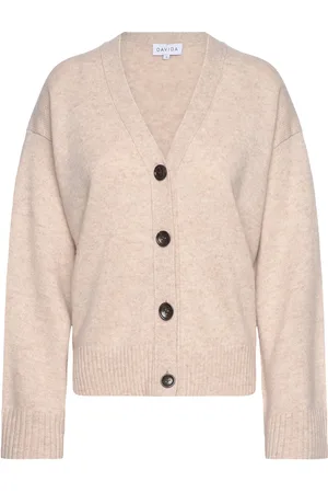 Davida Cashmere V-Neck Wide Cardigan Beige
